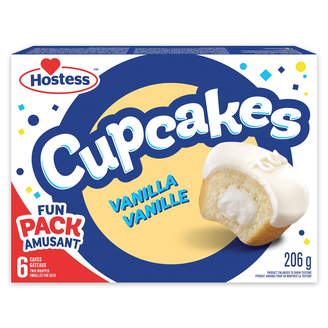 Hostess Vanilla Cupcakes with Frosting and Creamy Filling, Snack Cakes, Contains 6 Cupcakes (Twin Wrapped), 206g/7.3 oz, Box, {Imported from Canada}