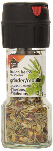 Club House, Quality Natural Herbs & Spices, Italian Herbs Seasoning, Grinder, 21g (Imported from Canada)