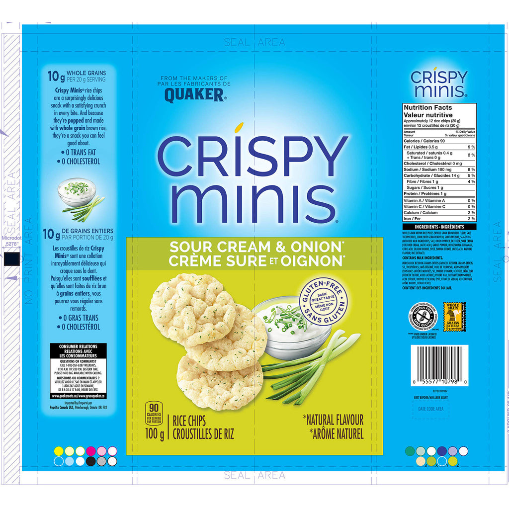 Quaker Crispy 100g/3.5 oz.,  Minis Sour Cream & Onion Flavour Rice Chips (12pk) {Imported from Canada}