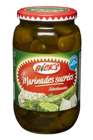 Bicks Sweet Mix Pickles, 1L/33.81 fl. oz. Jar, {Imported from Canada}