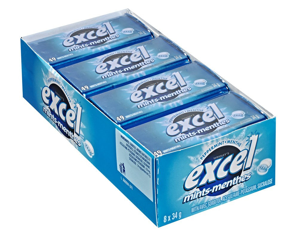 Excel Mints Peppermint, 34gm Tin, 8 Count (Imported from Canada)