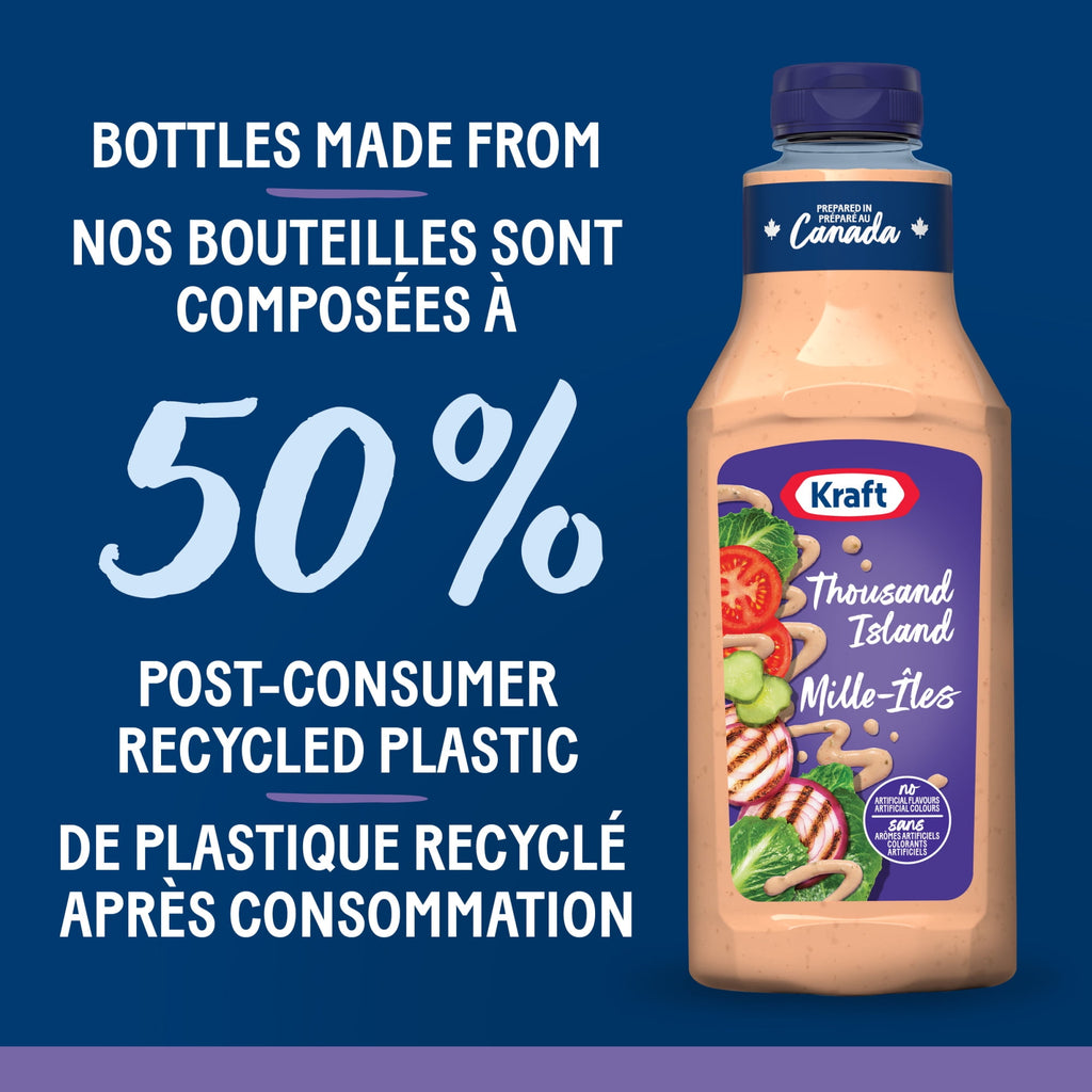 Kraft Thousand Island Dressing, bottles made from 50% post-consumer recycled plastic label