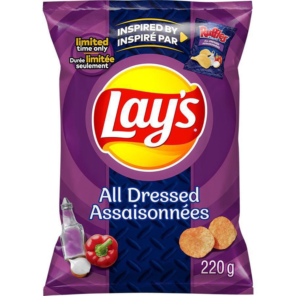 Lay's All Dressed Flavoured Potato Chips, Limited Time, 220g/7.8 oz., Bag {Imported from Canada}