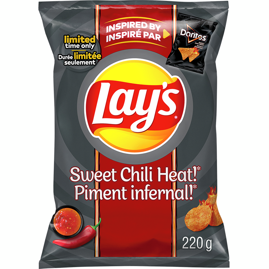 Lay's Sweet Chili Heat Potato Chips, Limited Time, 220g/7.8 oz., Bag, {Imported from Canada}