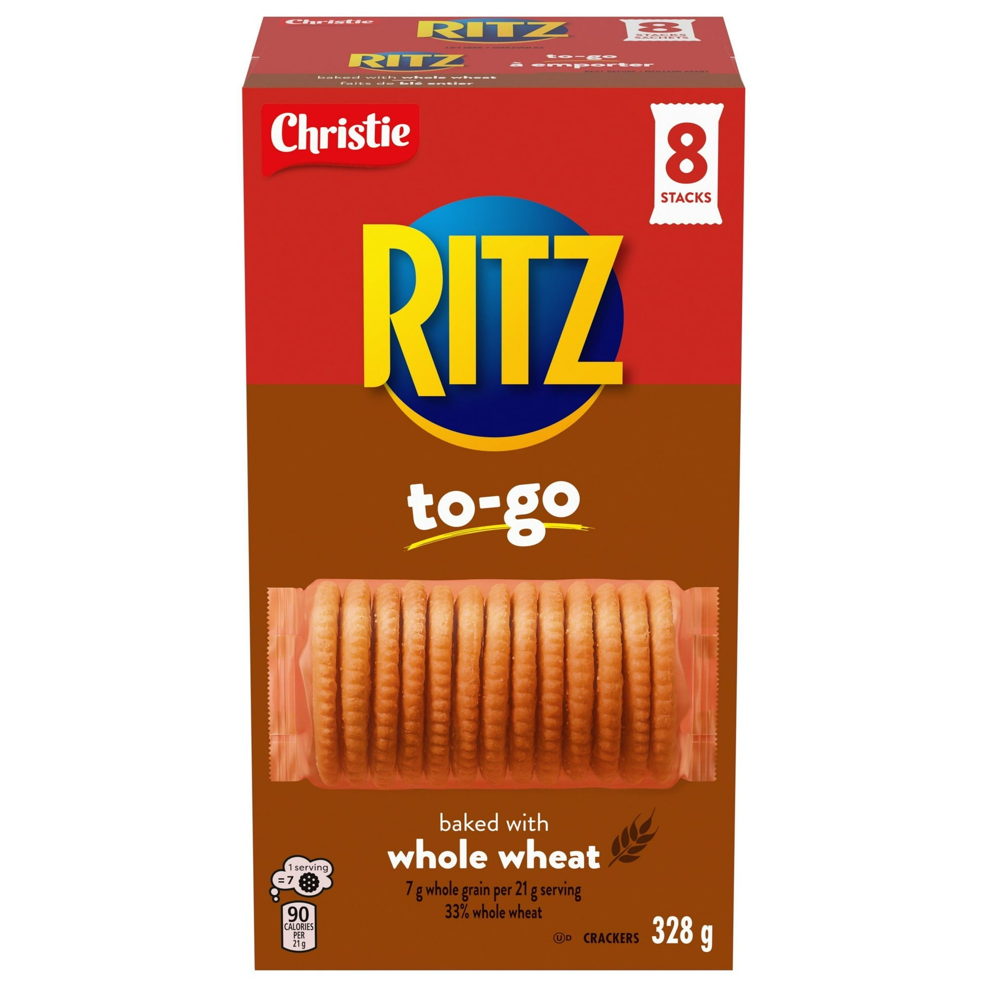 Box of Ritz crackers to-go 328g with red and brown design