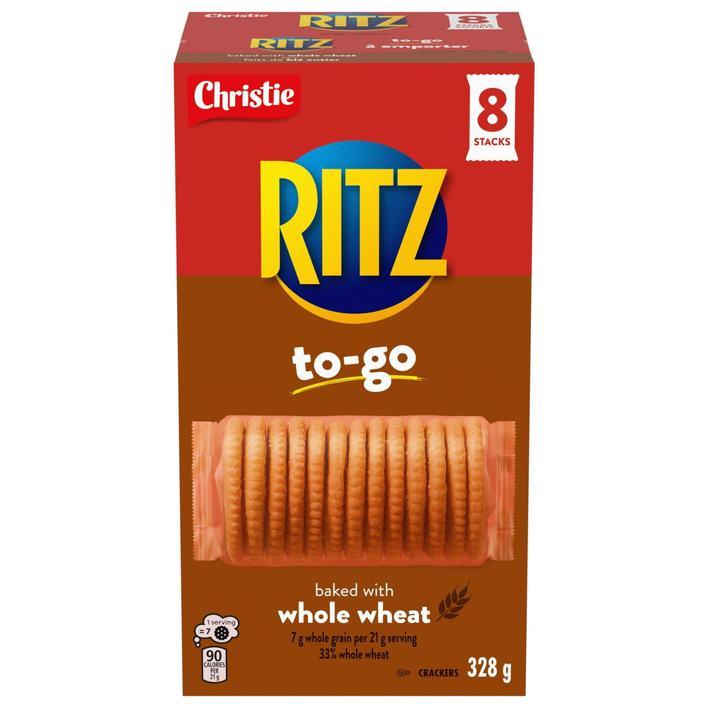 Box of Ritz crackers to-go 328g with red and brown design