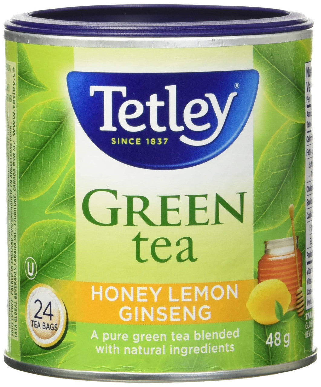 Tetley Honey Lemon Ginseng Green Tea 24ct, 48g/1.7oz (Imported from Canada)