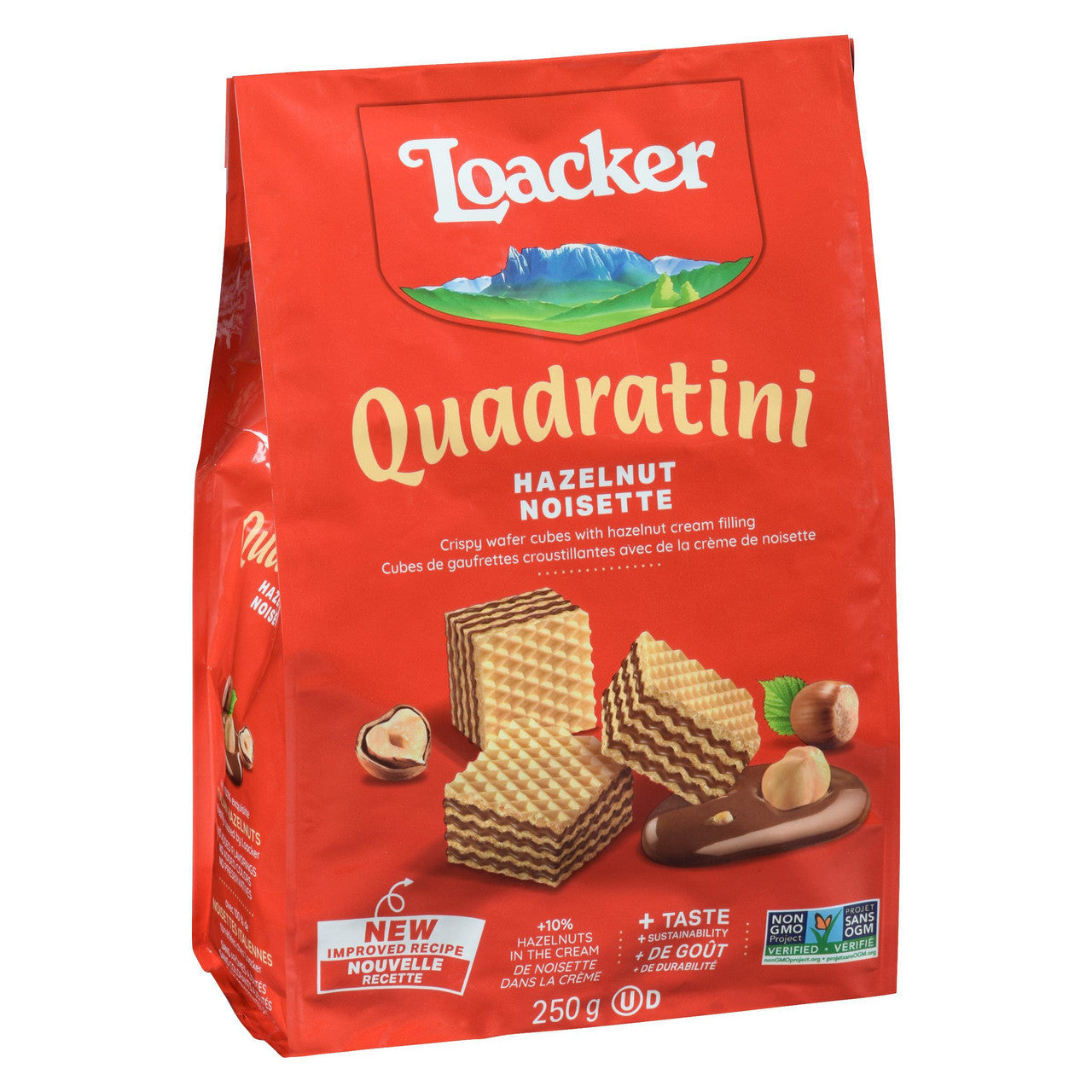 Loacker Quadratini  Chocolate Hazelnut Wafer Cookies, 250g/8.75 oz.,{Imported from Canada}