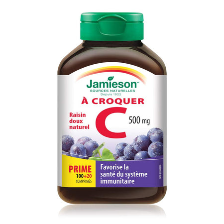 Jamieson Chewable Vitamin C 500 mg - Grape Juice, 120 Tabs, {Imported from Canada}