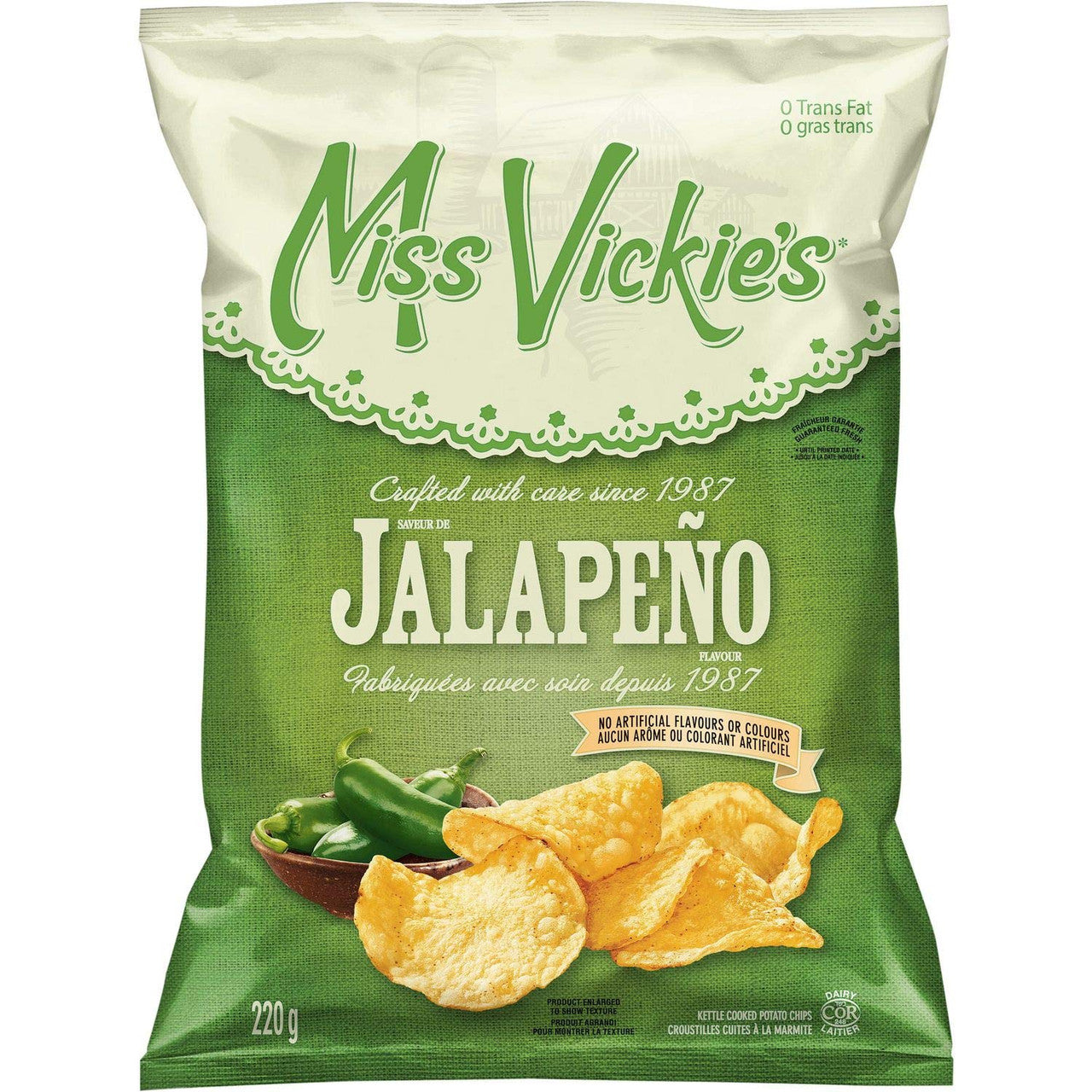Miss Vickies Jalapeno Kettle Cooked Potato Chips 220g/7.8oz. (3-Pack){Imported from Canada}