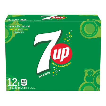 7UP Soft Drink, 355 mL/12 fl. oz., Cans, 12 Pack, {Imported from Canada}