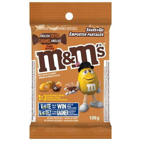 M&M'S English Toffee Chocolate Candy Peg Bag, 109g/3.8oz, (Imported from Canada)