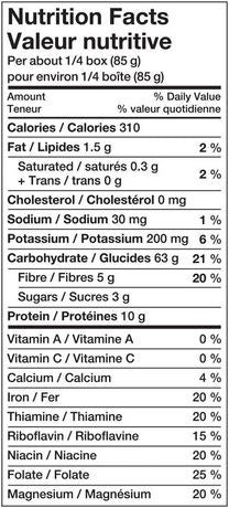 Nutrition facts for Catelli SuperGreens Spaghetti Pasta, 300g/10.6 oz
