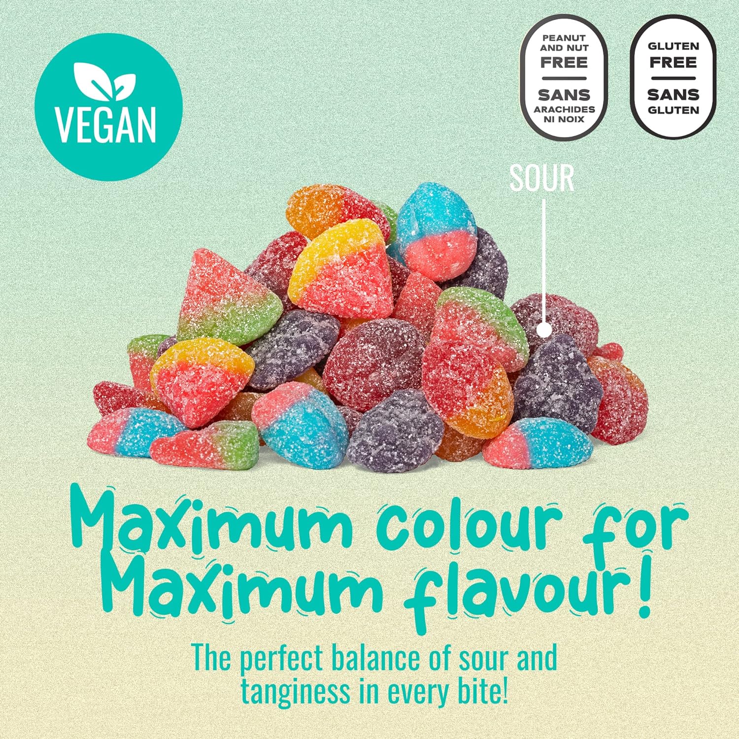 Mondoux Sweet Sixteen Vegan Sour Mix, 350g, picture of sour gummies