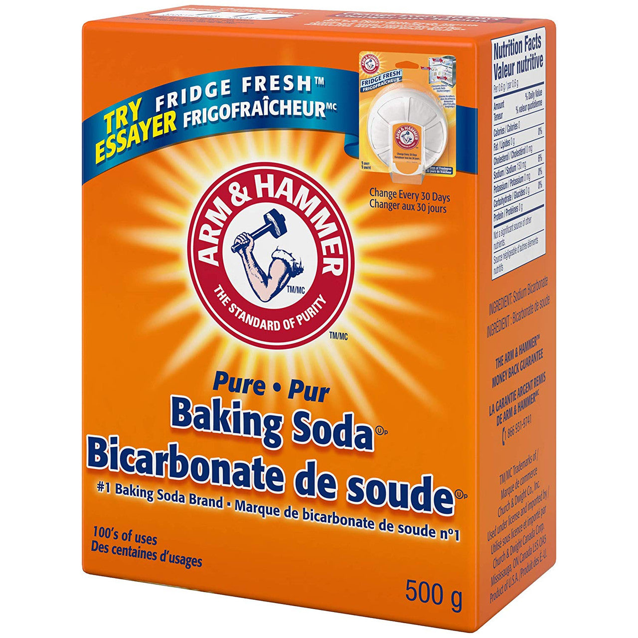 ARM & HAMMER Pure Baking Soda, 500g/17.64oz Box Side