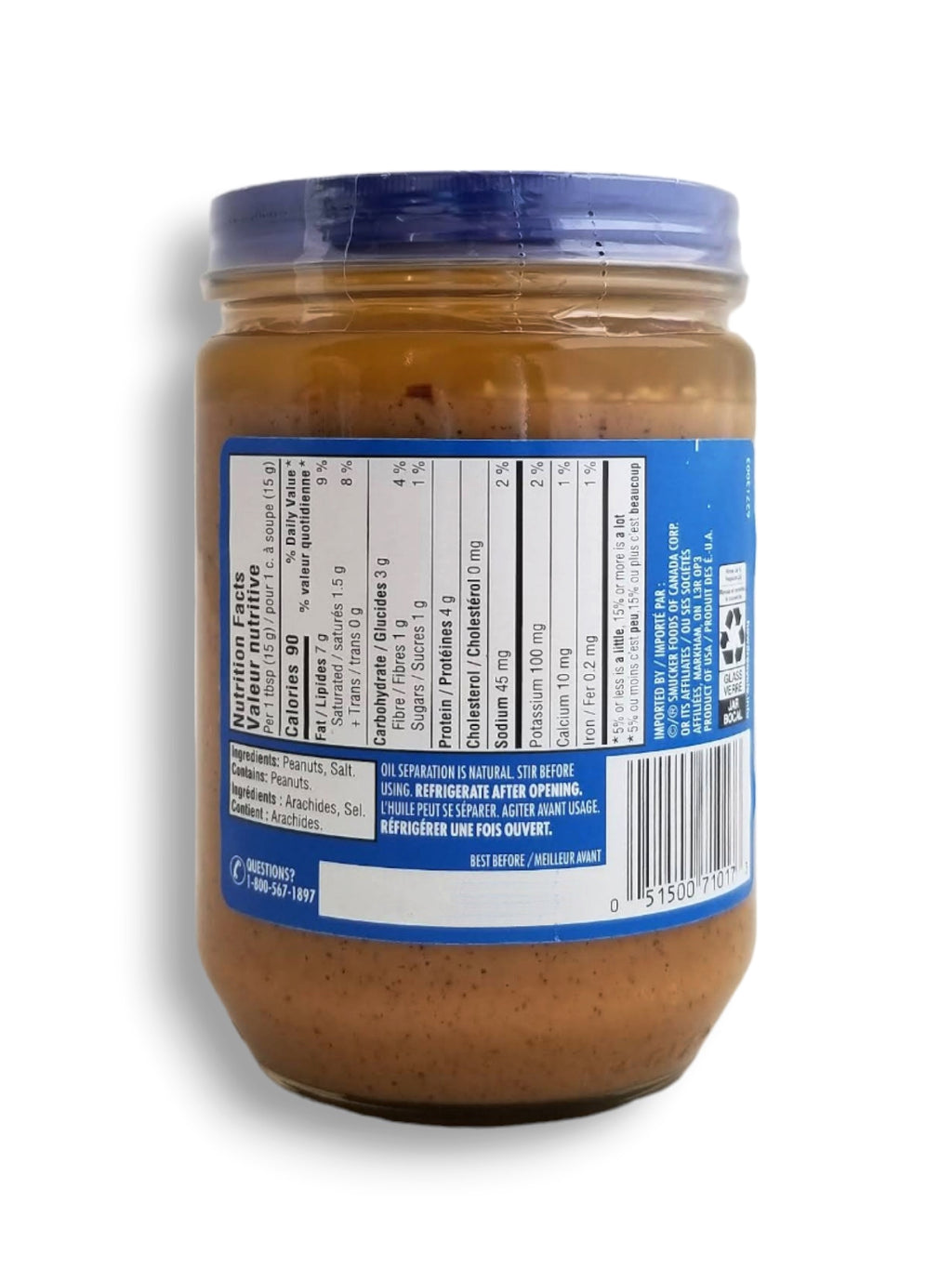 Adams 100% Natural Crunchy Peanut Butter, 500g/17.5 oz