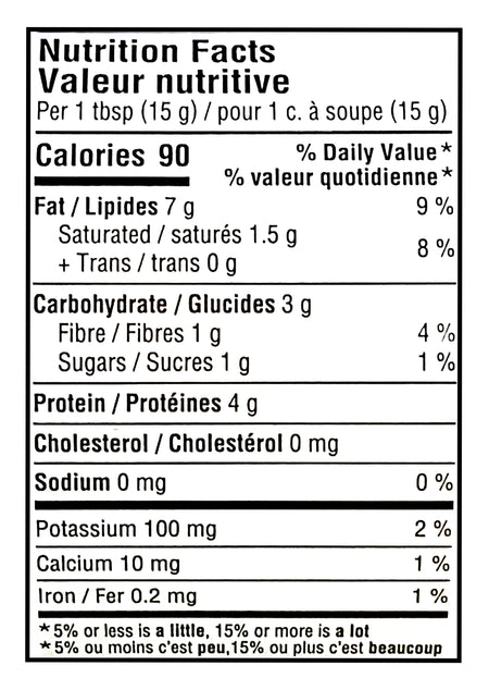 Nutrition facts label for Adams 100% Natural Crunchy, UNSALTED Peanut Butter with detailed calorie count and nutritional content per serving.