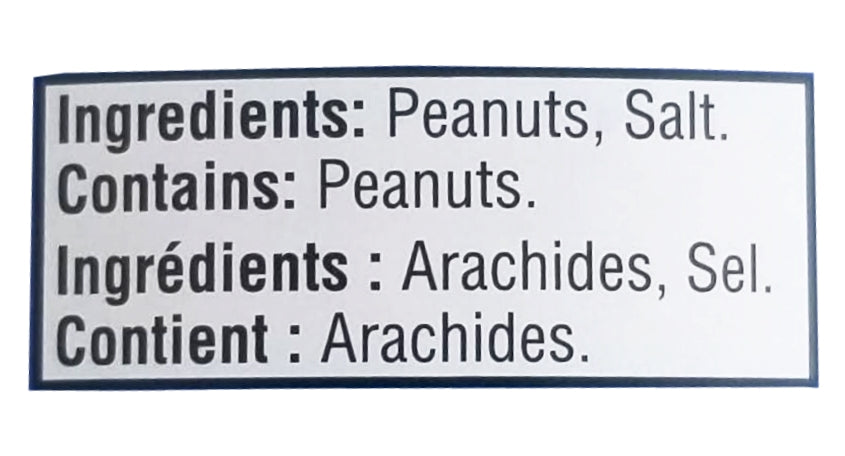 Ingredients label of Adams 100% Natural Creamy Peanut Butter, 500g/17.5 oz. Jar