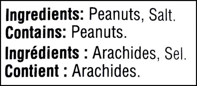 Ingredients label of Adams 100% Natural Crunchy Peanut Butter, 1kg/2.2 lb. Jar