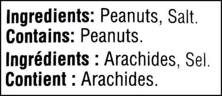 Ingredients label of Adams 100% Natural Crunchy Peanut Butter, 1kg/2.2 lb. Jar