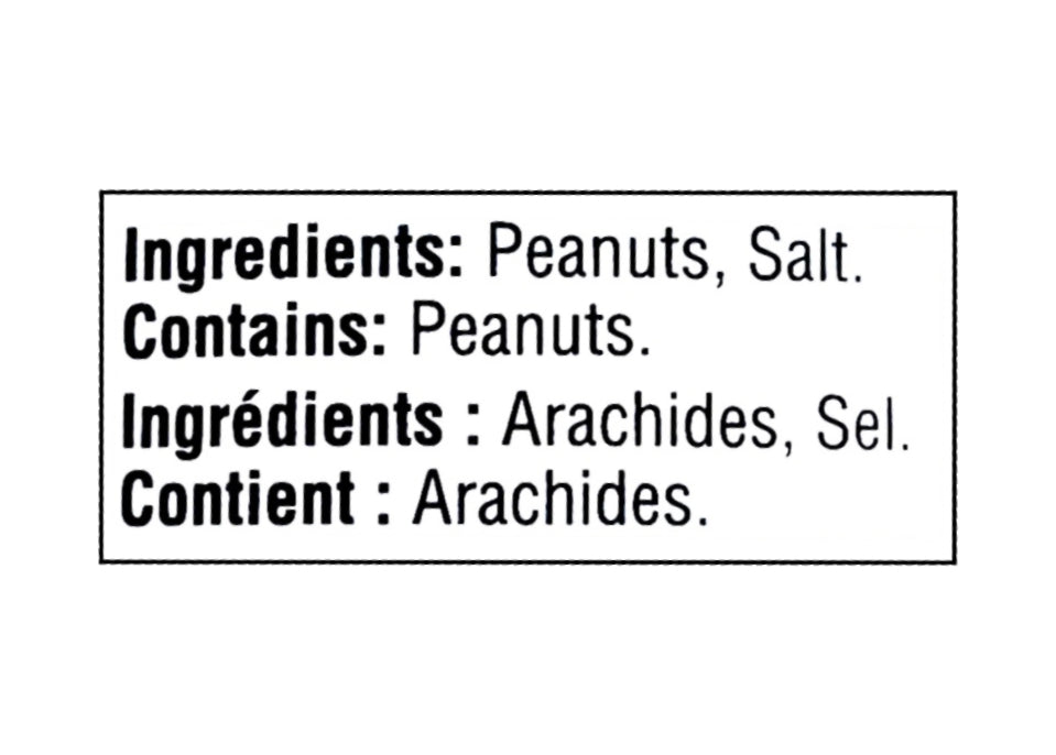 Ingredients label of Adams 100% Natural Dark Roast Creamy Peanut Butter, 500g/17.5 oz