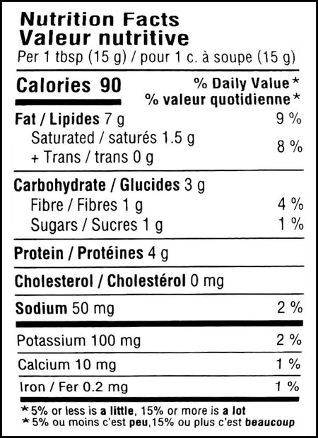 Nutrition facts of Adams 100% Natural Crunchy Peanut Butter, 1kg/2.2 lb. Jar