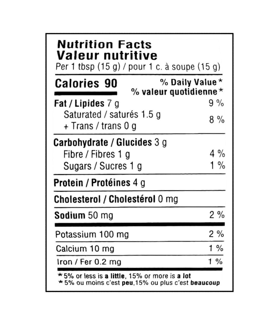 Nutrition facts label for Adams 100% Natural Dark Roast Creamy Peanut Butter, 500g/17.5 oz
