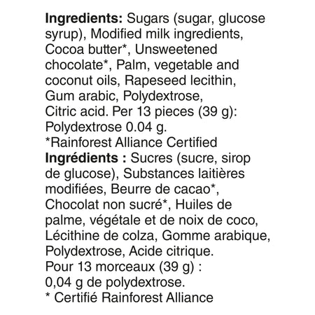 Ingredients list for Nestlé Aero Hide Me Eggs 100g on a white background