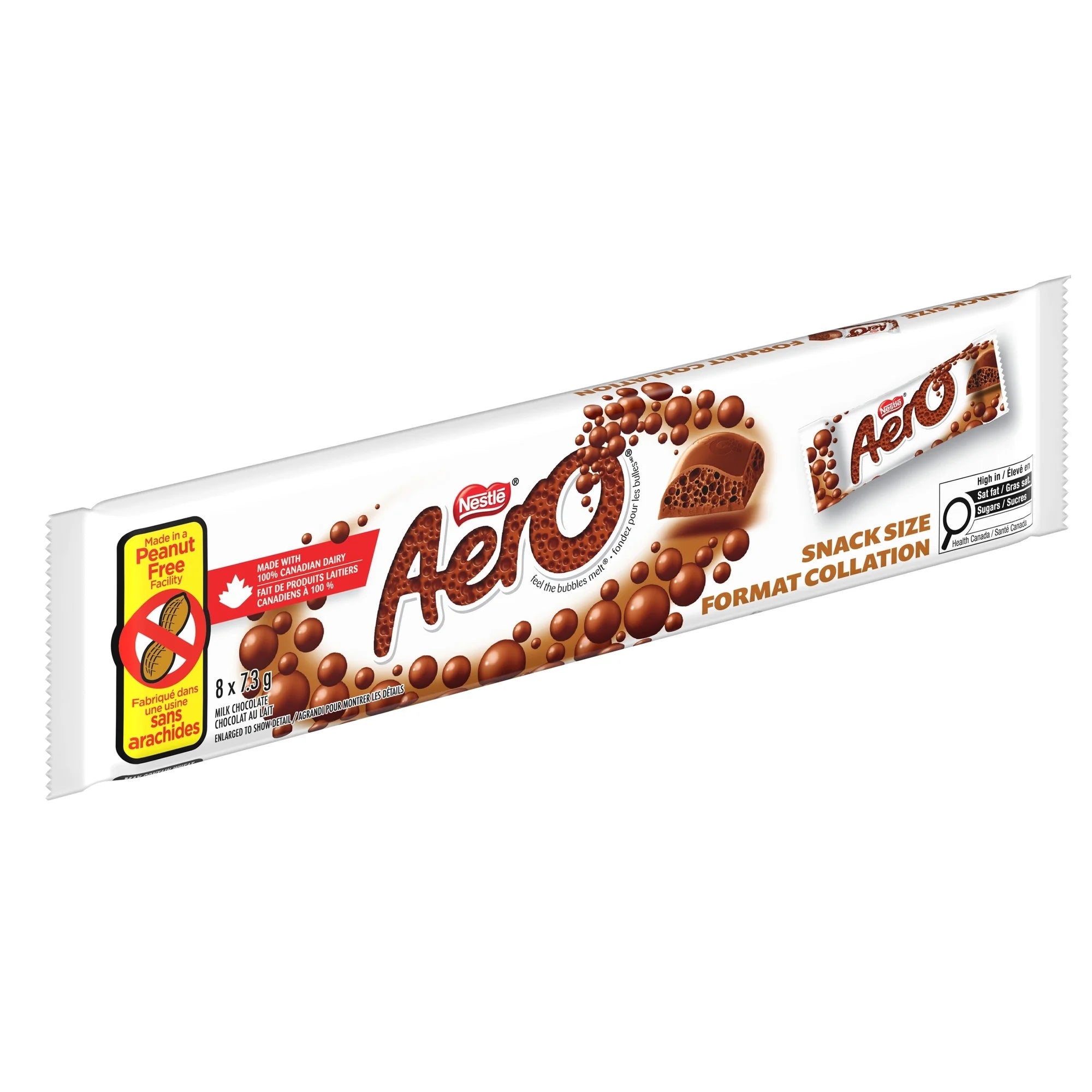 Aero Milk Chocolate Mini Bars, Peanut Free – 8 x 7.3 g (58.4 g / 2.1 oz) - Angle