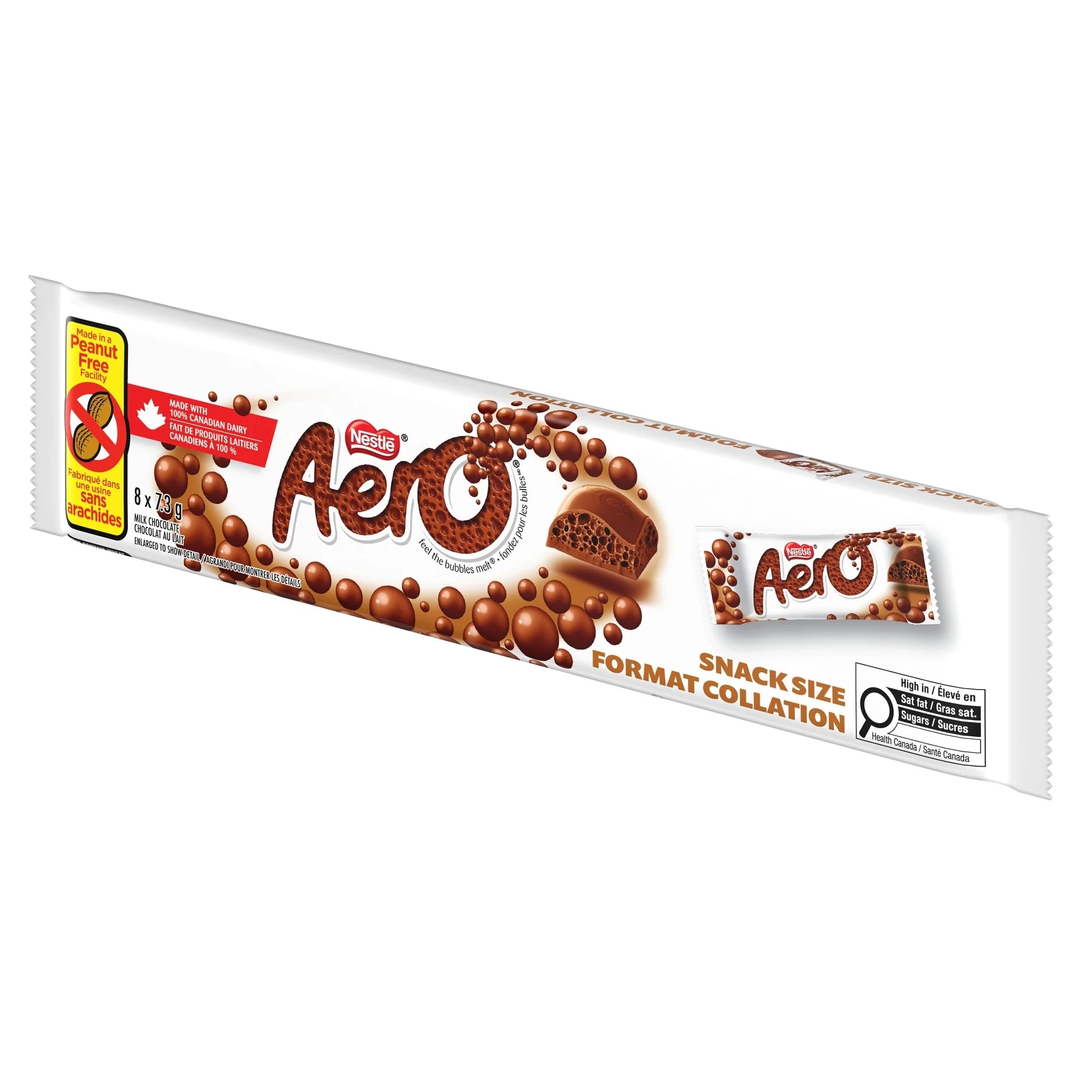 Aero Milk Chocolate Mini Bars, Peanut Free – 8 x 7.3 g (58.4 g / 2.1 oz) - Side