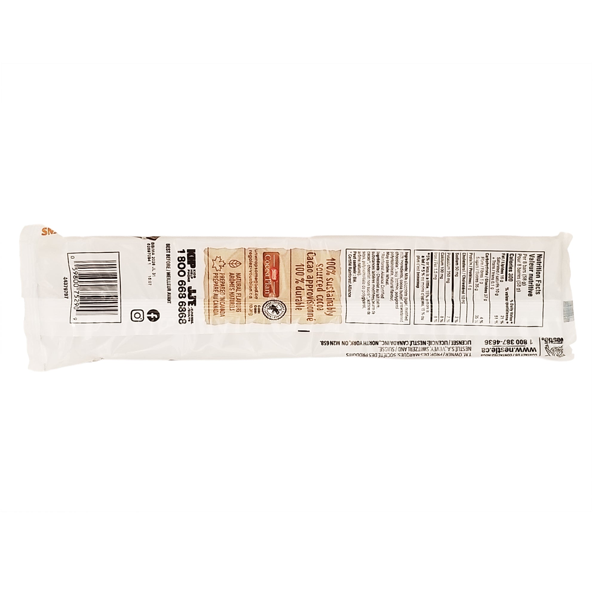 Aero Milk Chocolate Mini Bars, Peanut Free – 8 x 7.3 g (58.4 g / 2.1 oz) - Back
