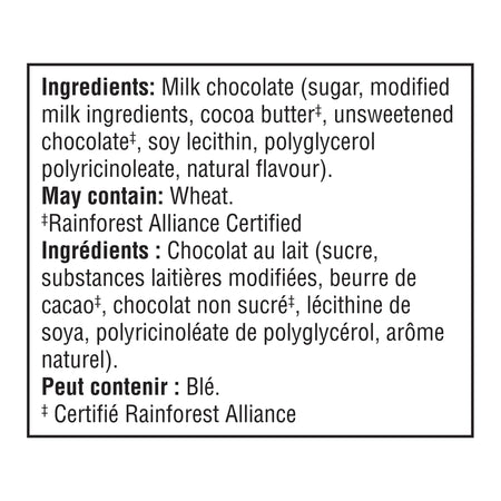 Aero Milk Chocolate Mini Bars, Peanut Free – 8 x 7.3 g (58.4 g / 2.1 oz) - Ingredients