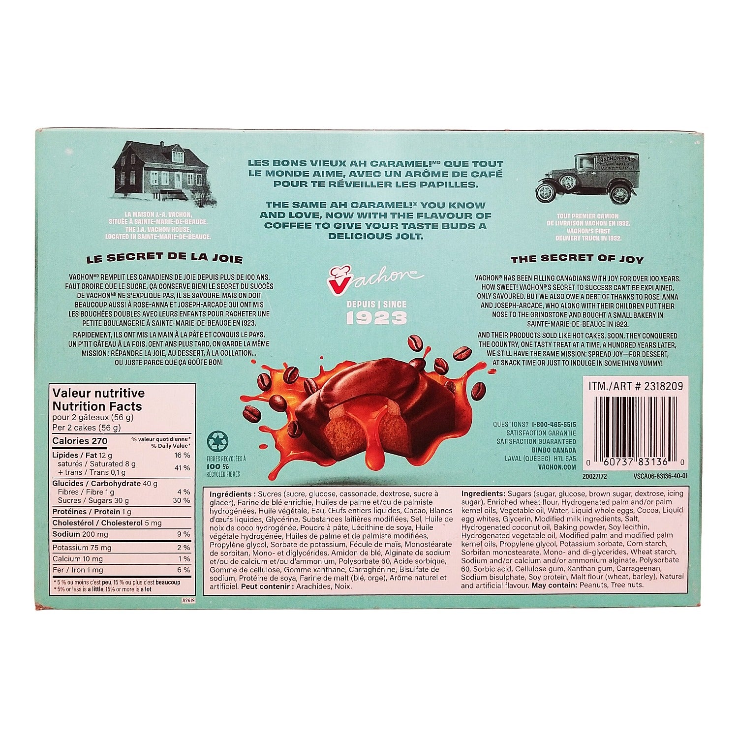 Vachon Ah Caramel! Macchiato Snack Cakes 36 count 1 kg bottom of package