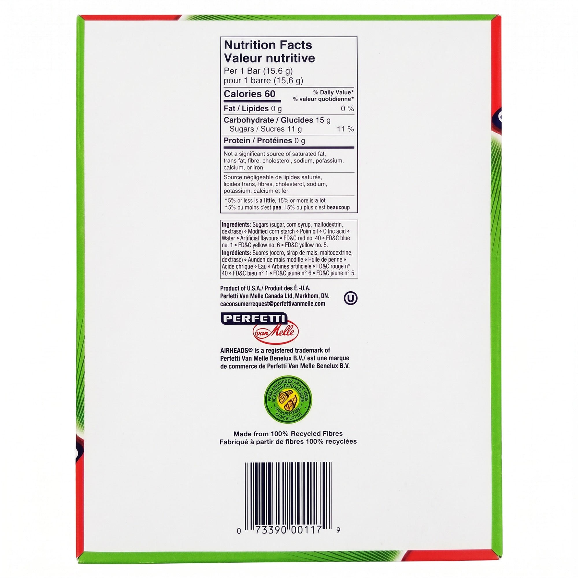 Airheads Watermelon 36-count bulk pack back of box with product information