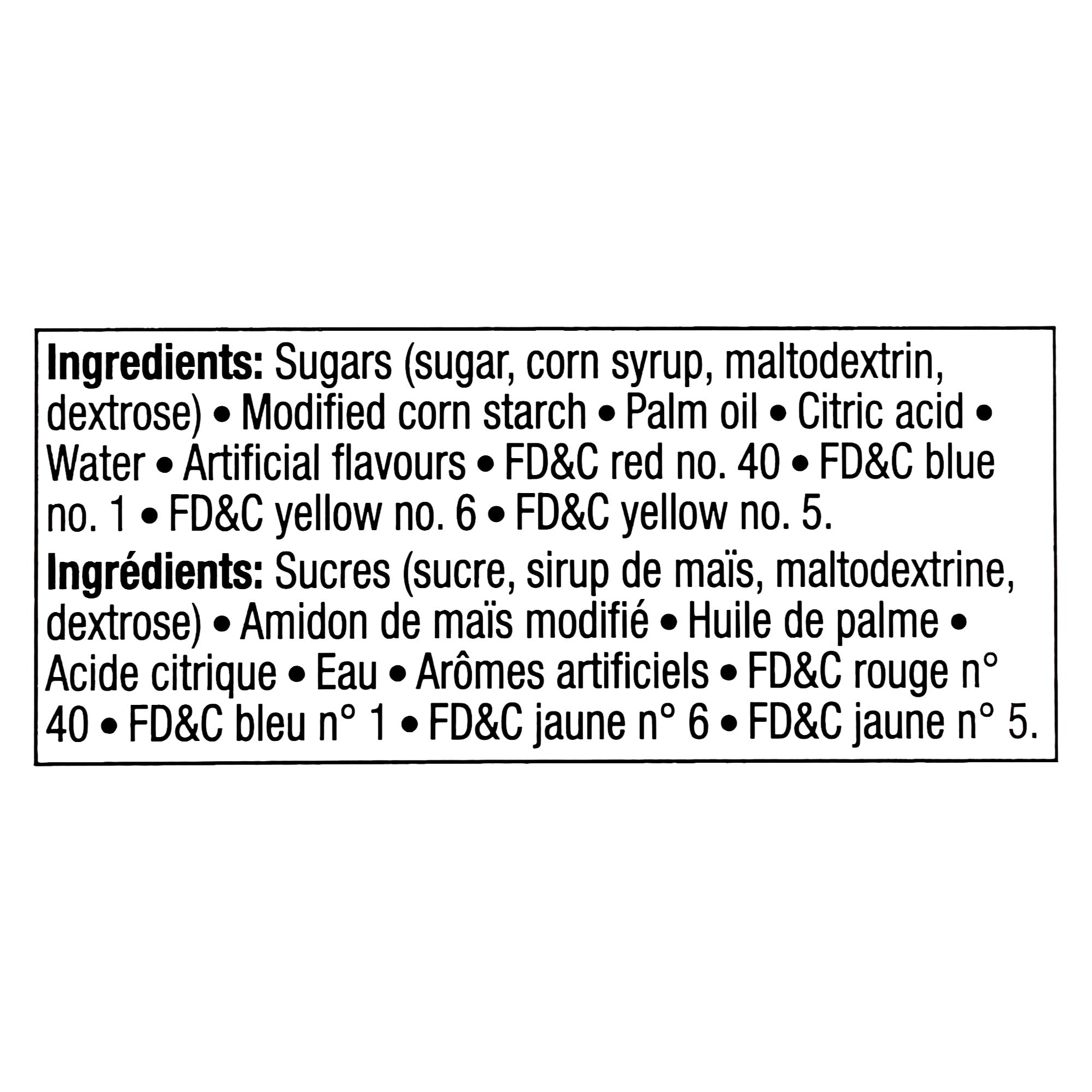 Airheads Watermelon Candy Bar ingredients label, bulk pack of 36