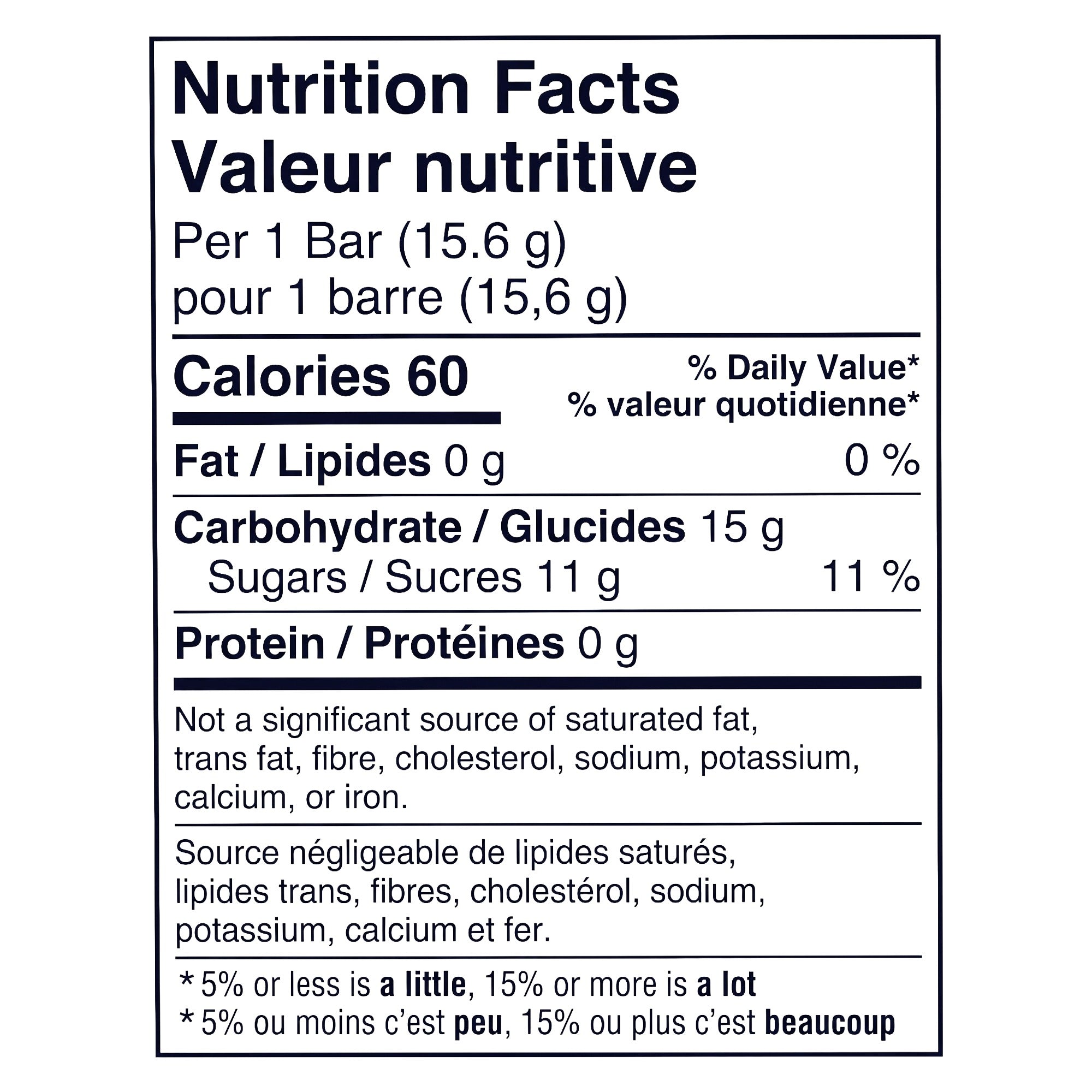 Airheads Watermelon Candy Bar nutrition facts label, 15.6g per bar