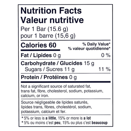 Airheads Watermelon Candy Bar nutrition facts label, 15.6g per bar