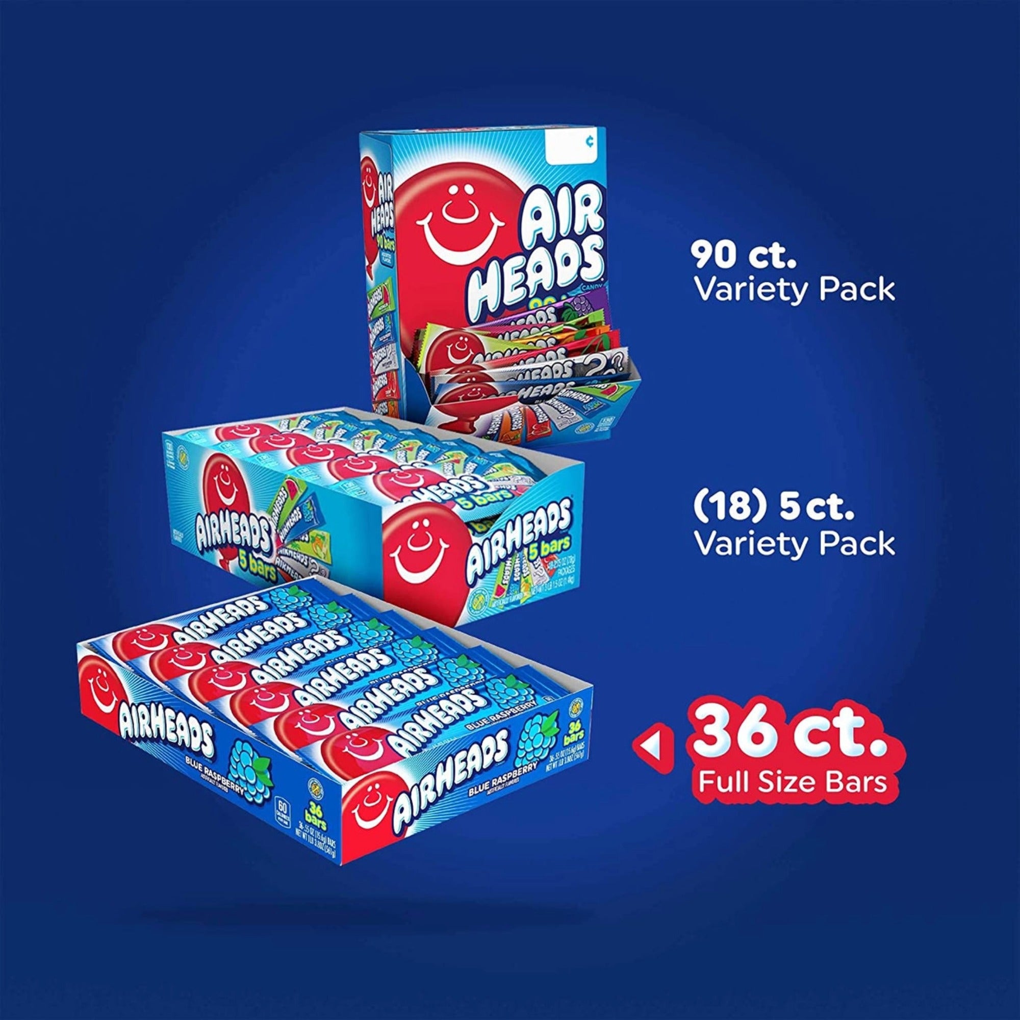 Airheads candy variety packs blue raspberry bulk box assorted