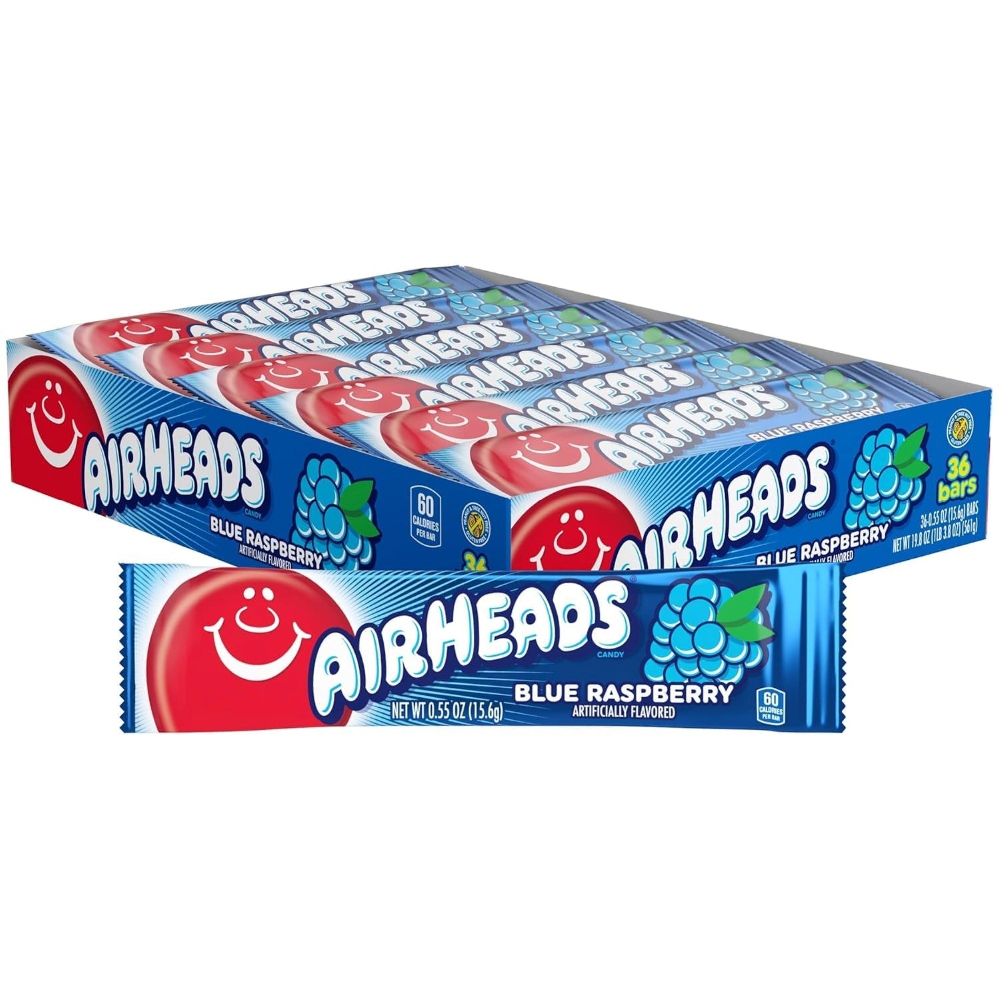 Airheads Blue Raspberry Candy Bars 36-pack bulk box second angle view