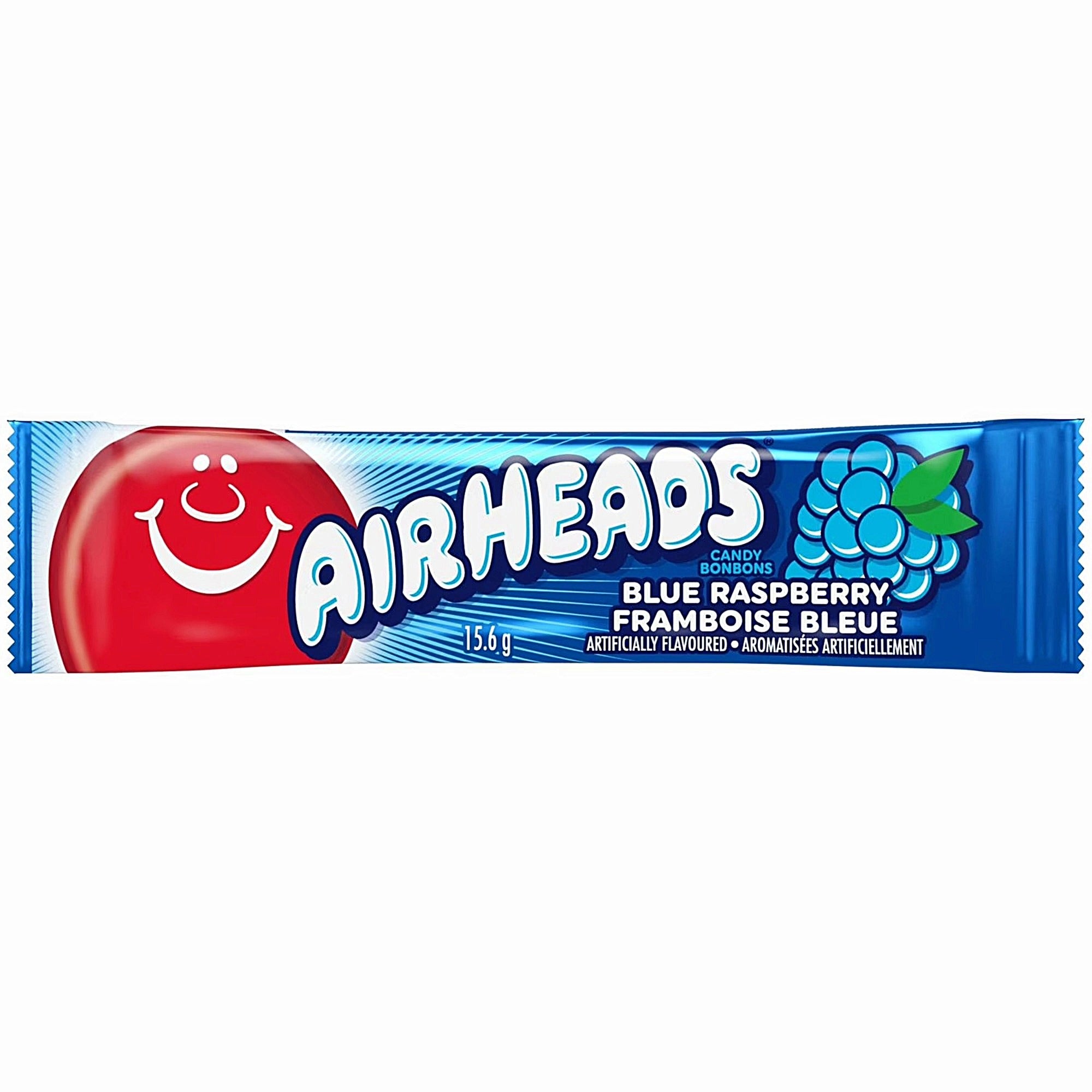 Airheads Blue Raspberry Chewy Taffy Bar 15.6g individually wrapped front view