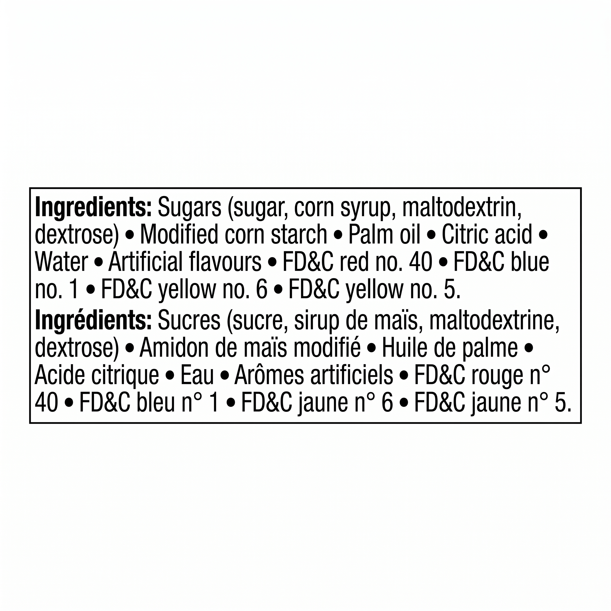 Airheads Blue Raspberry Candy Bar ingredients label 36-pack bulk candy