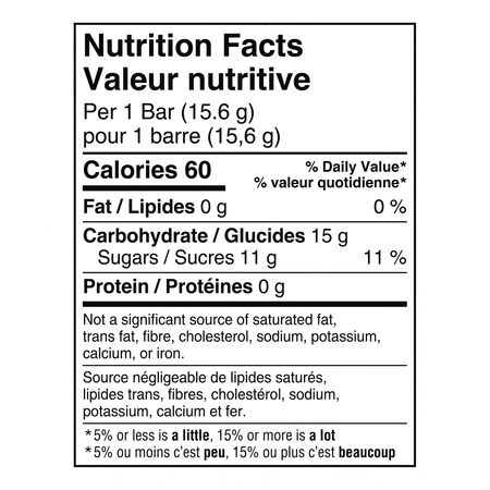 Airheads Blue Raspberry Candy Bar nutrition facts 15.6g 60 calories per bar