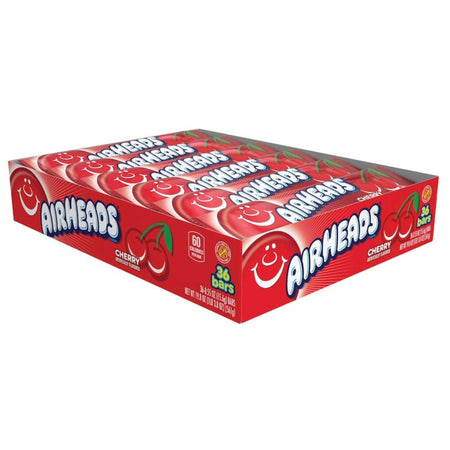 Airheads Cherry Candy Bars bulk pack of 36 individually wrapped bars, angled view