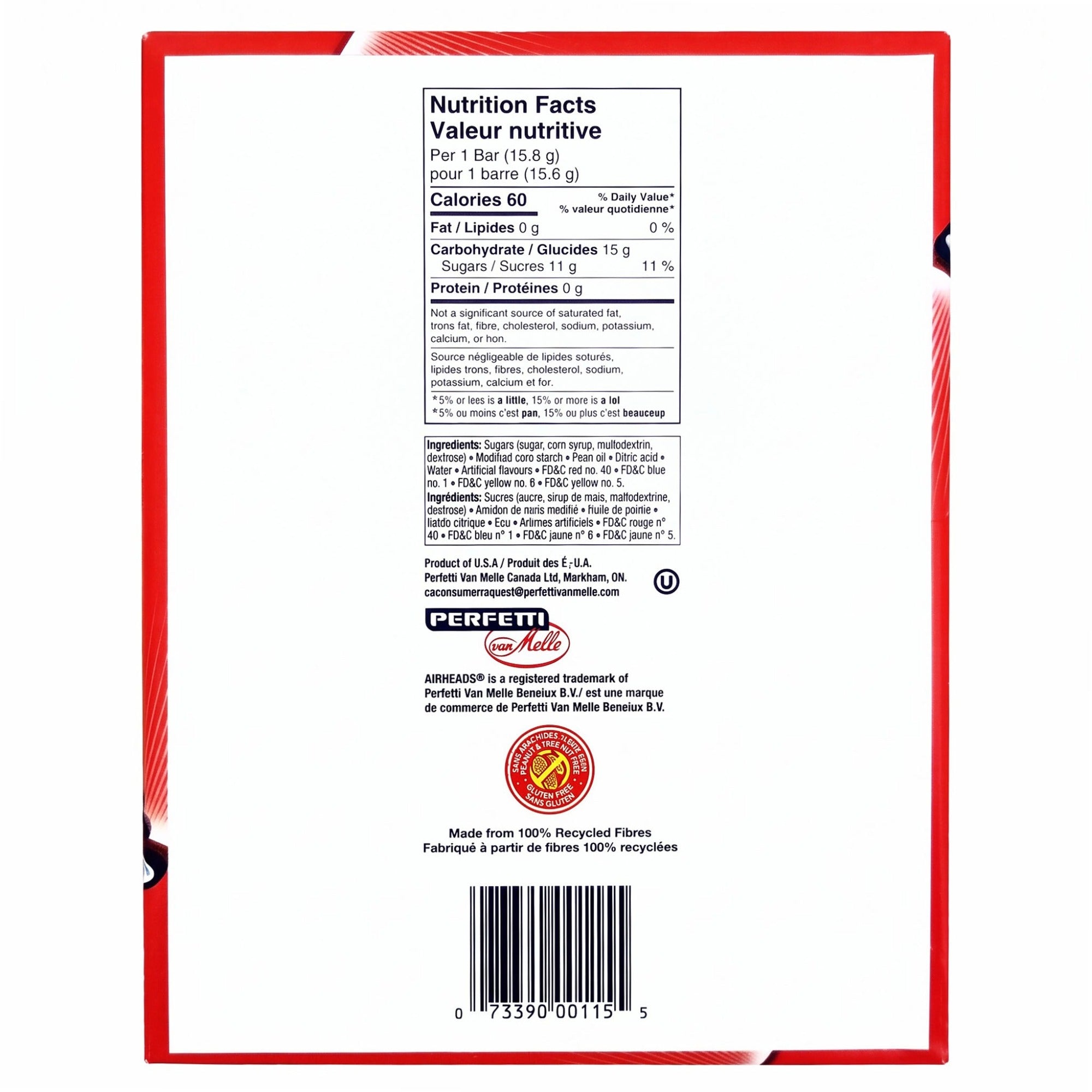 Airheads Cherry 36-count bulk pack back of box with product information