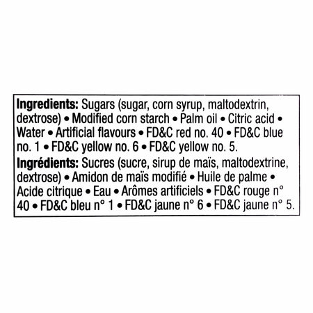 Airheads Cherry Candy Bar ingredients label, bulk pack of 36