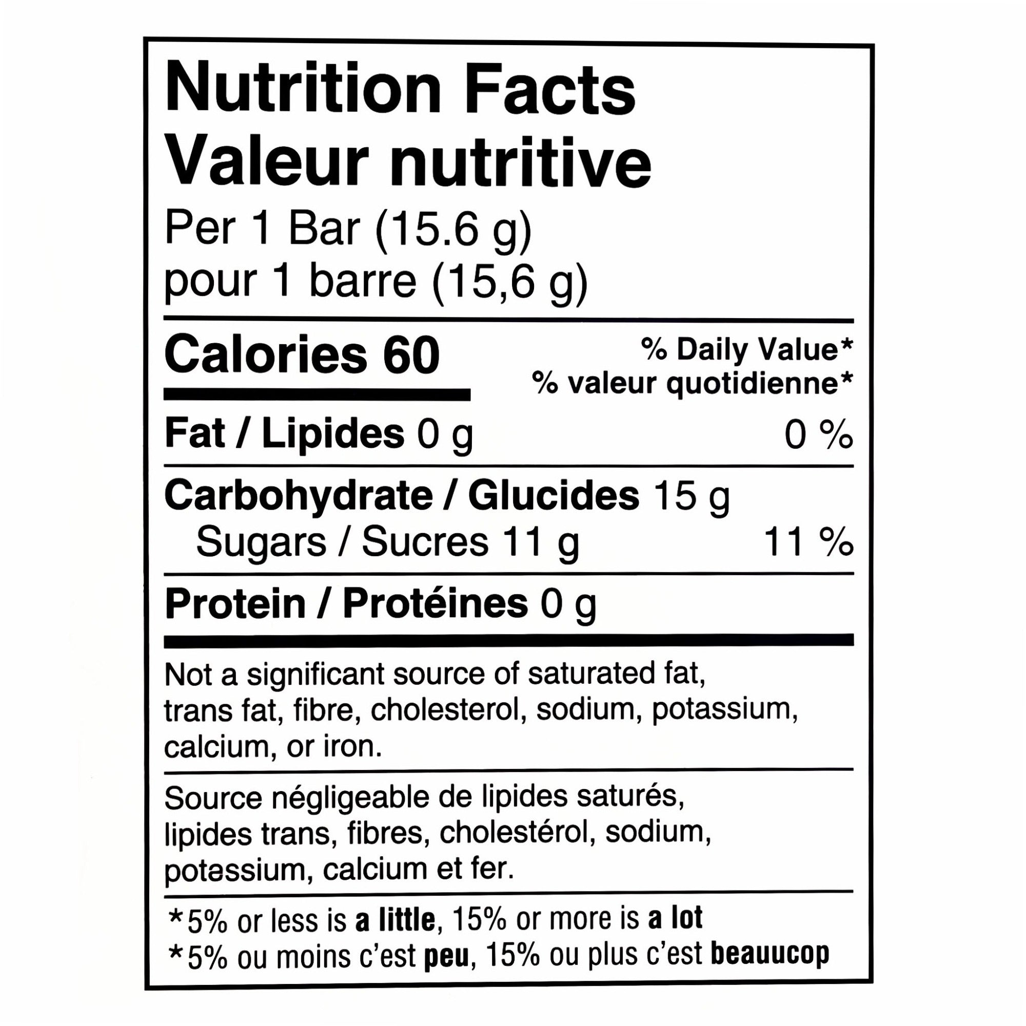 Airheads Cherry Candy Bar nutrition facts label, 15.6g per bar