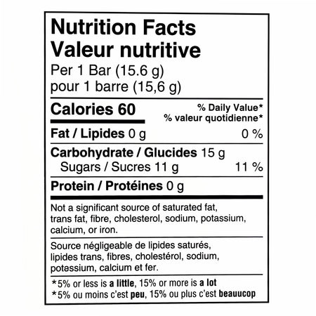 Airheads Cherry Candy Bar nutrition facts label, 15.6g per bar