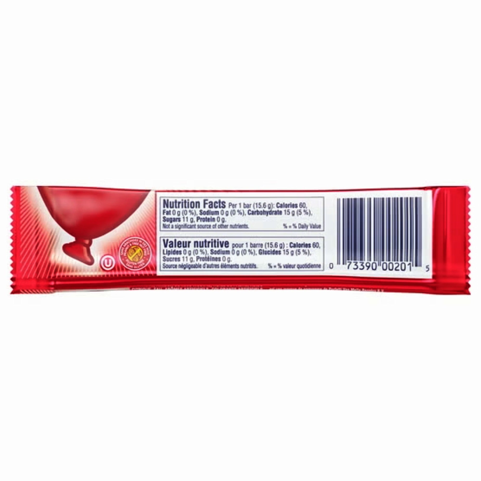 Airheads Cherry candy bar back of wrapper with product details