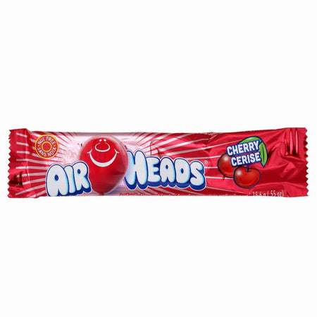 Airheads Cherry individually wrapped candy bar front view, 15.6g / 0.55oz