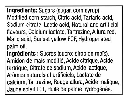 Ingredients label for Allan Peach Slices Gummy Candy - 2.5kg on a white background